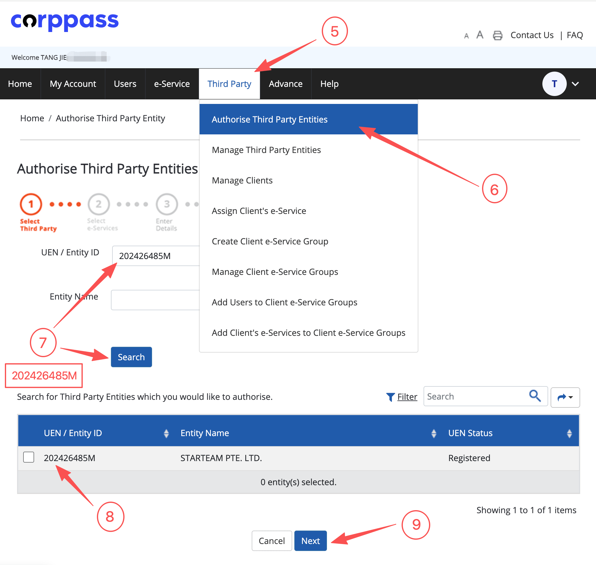 Corppass Authorise Third-Party Company