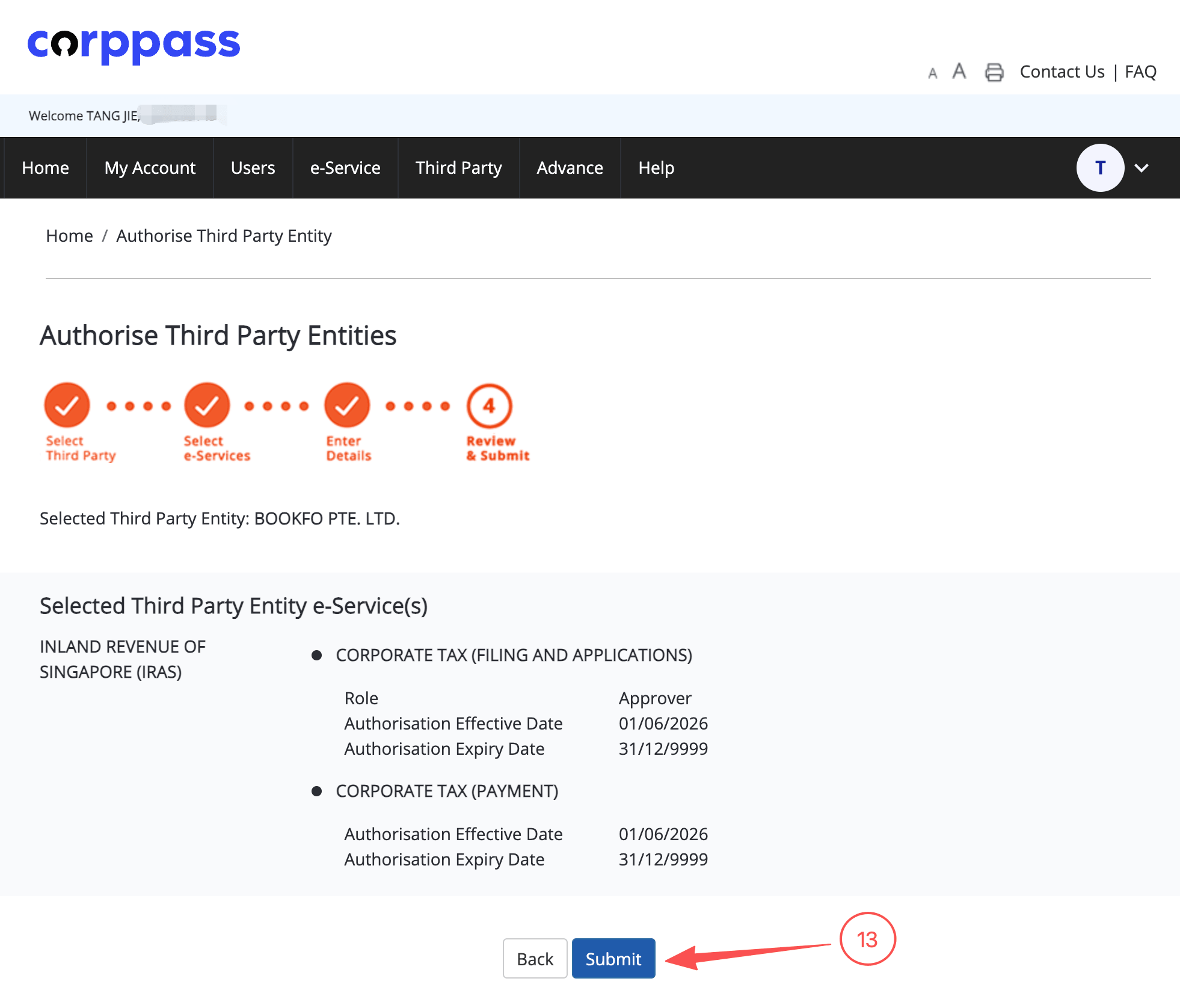 Corppass Authorise Third-Party Company