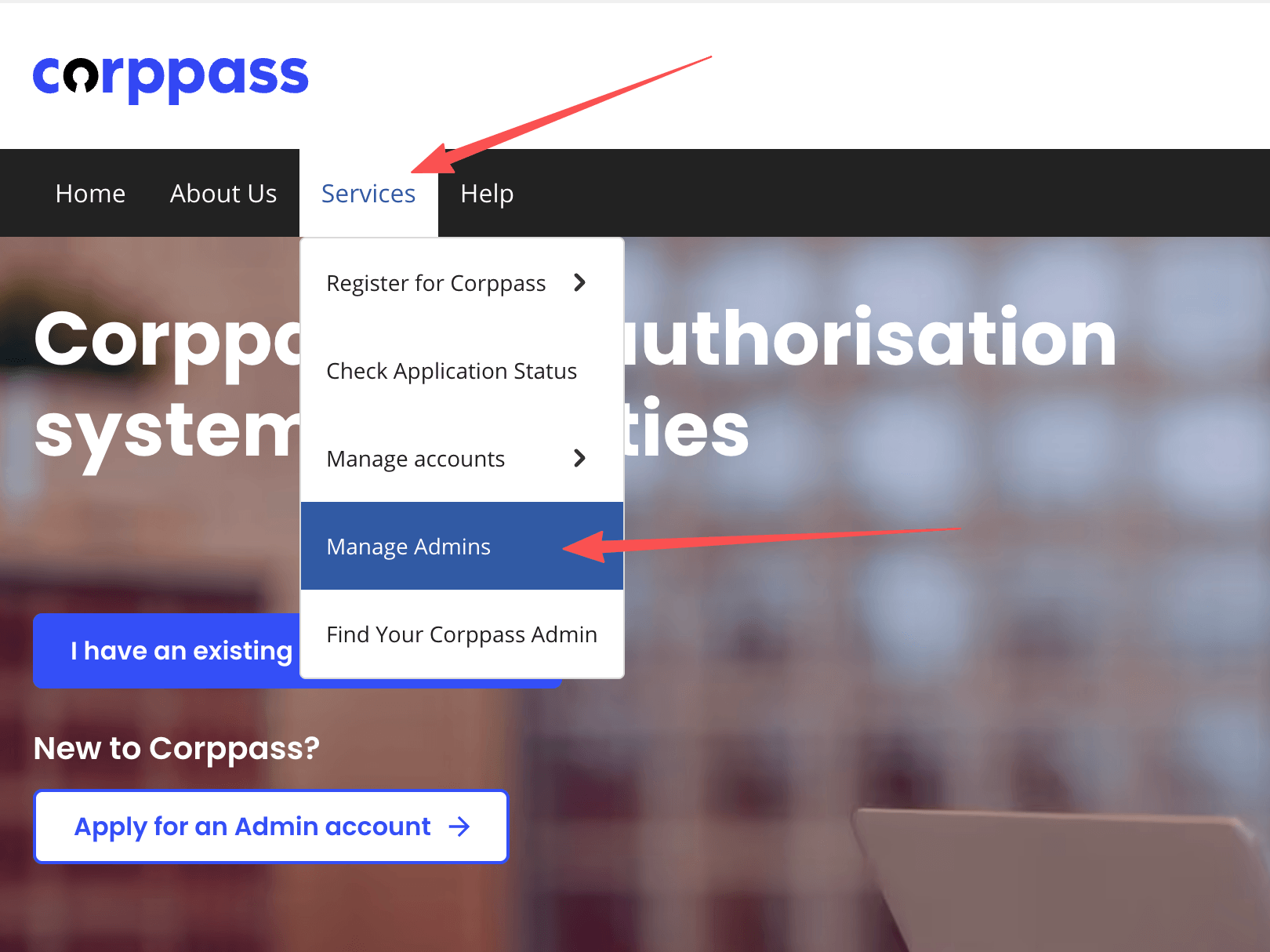 Corppass Manage Admins