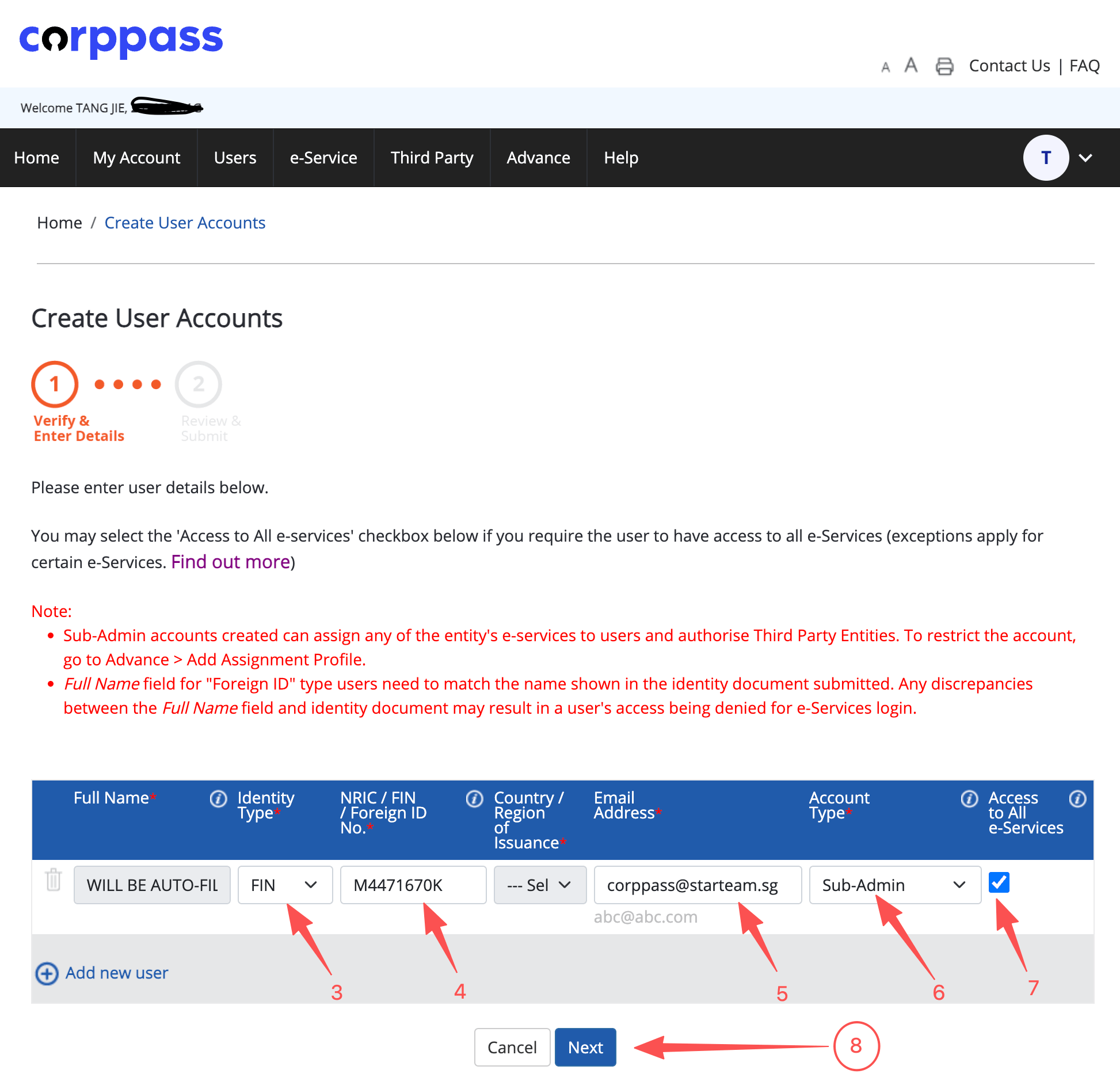 Corppass Create User
