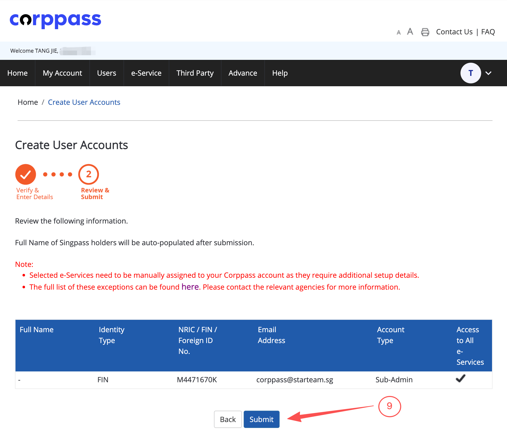 Corppass Create User
